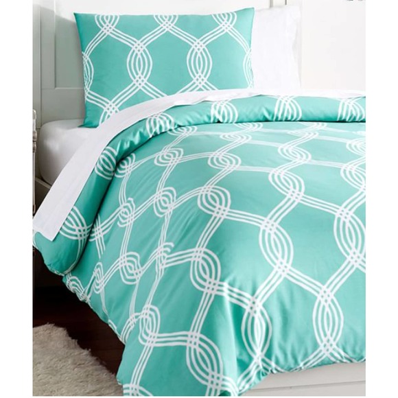 Pottery Barn FULL Set Infinity Stripe Duvet Cover + 2 Shams Teal Turquoise - Picture 1 of 1